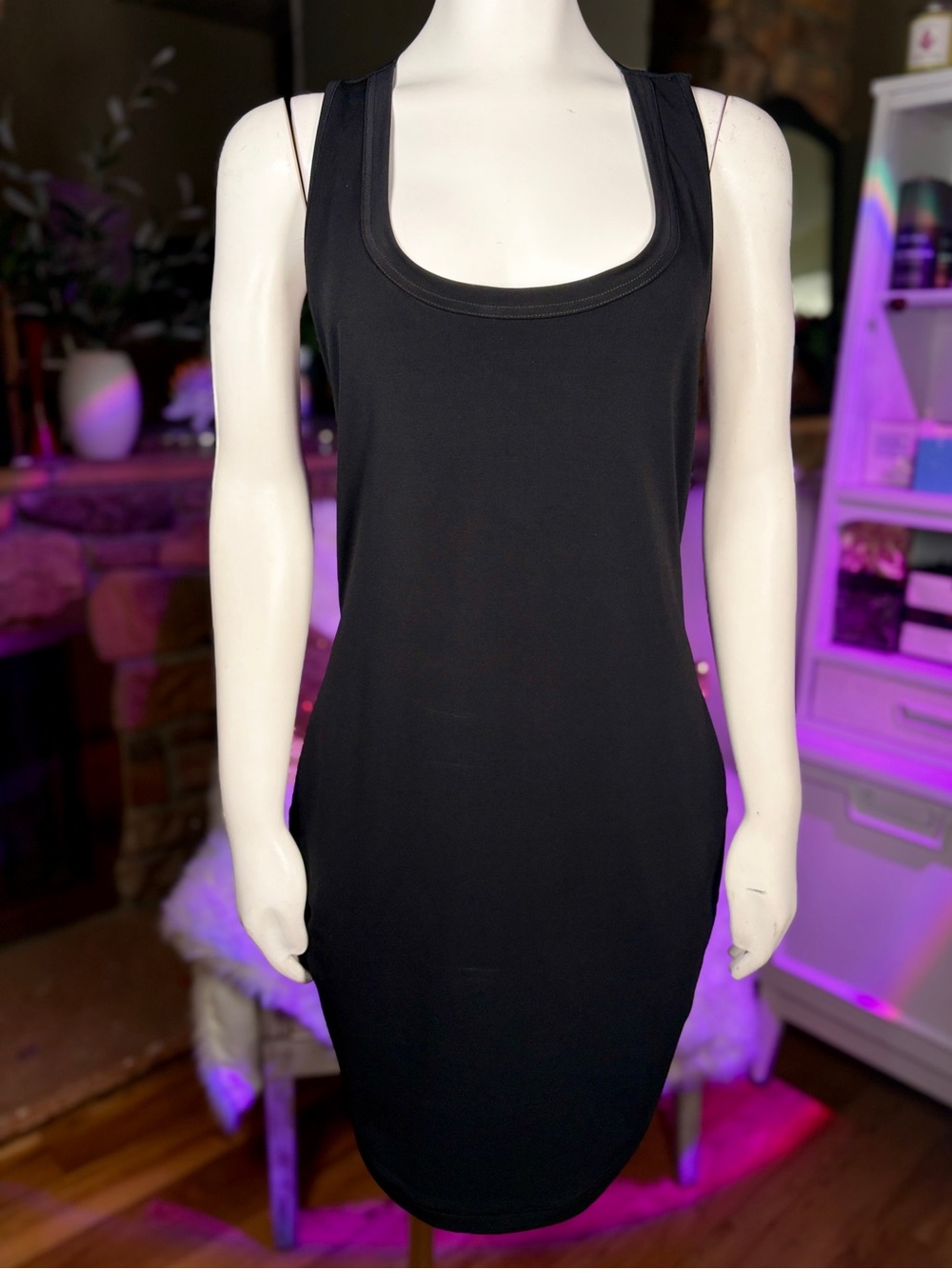 Elizabeth & James Black Elastic Cross Strap Open Back Sleeveless Tank Dress Sz L